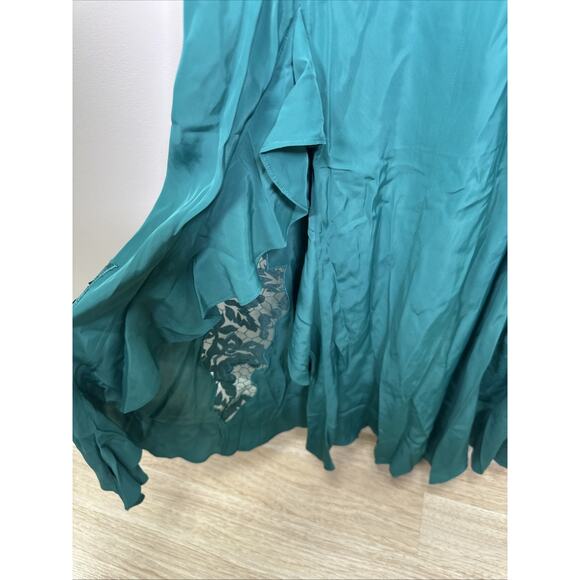 Sundance Slip Dress 6 Teal Green Lace Cut Out Detail Slit Ruffle Cocktail Formal - Picture 10 of 13